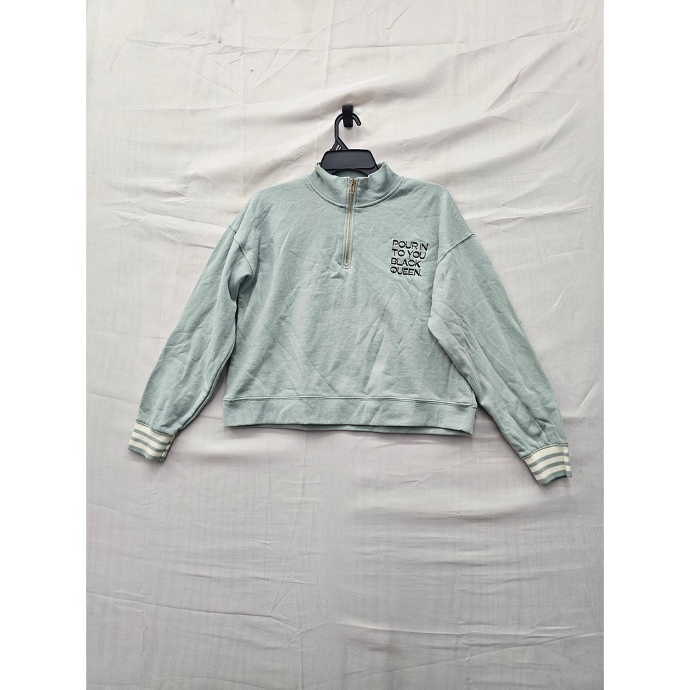 Legendary Rootz Womens Black Queen Quarter Zip Pullover Green Cotton Size Small